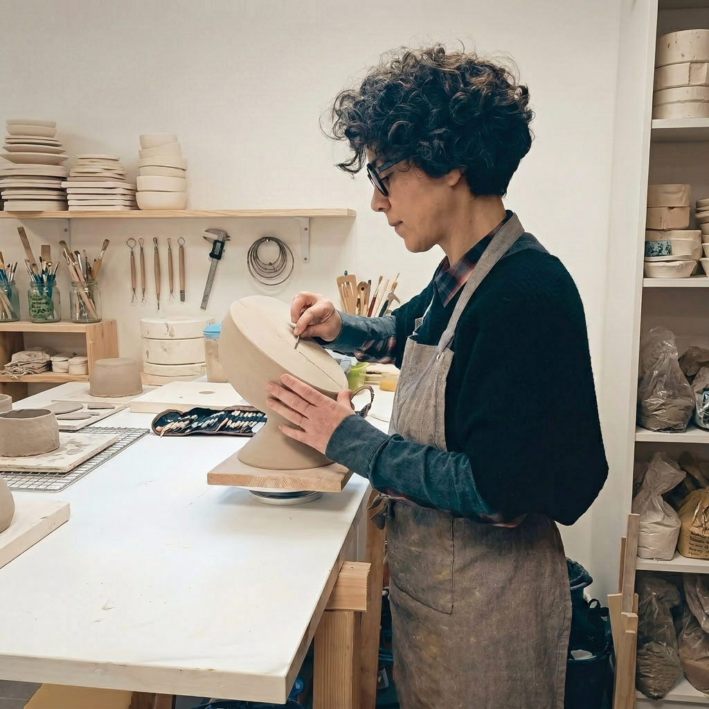 Leïla dans son atelier de céramique à Paris